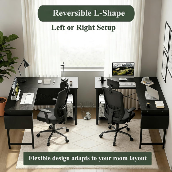 L-Shaped Desk 50 Inch – Reversible Corner Computer Desk with CPU Stand & Storage Bag