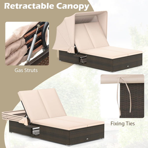 Outdoor Wicker Daybed with Canopy & Adjustable Backrest