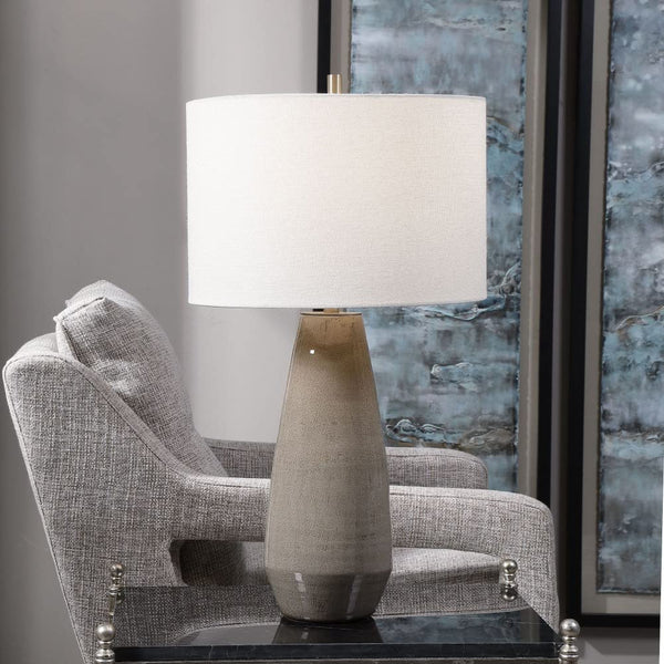 Ceramic Table Lamp – Crackled Taupe-Gray & Brass