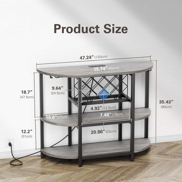 47.3" LED Bar Cabinet with Power Outlet & 4-Tier Storage