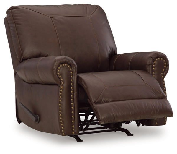 Traditional Leather Match Manual Recliner with Nailhead Trim