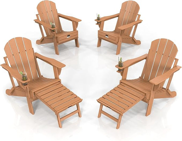 Folding Adirondack Chair Set with Hidden Ottoman