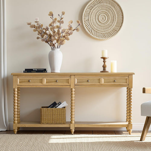Farmhouse Console Table with Drawers and Open Shelf