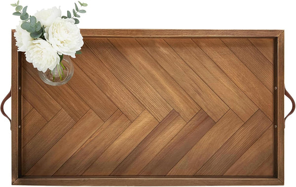 Large Wooden Ottoman Tray with Handles