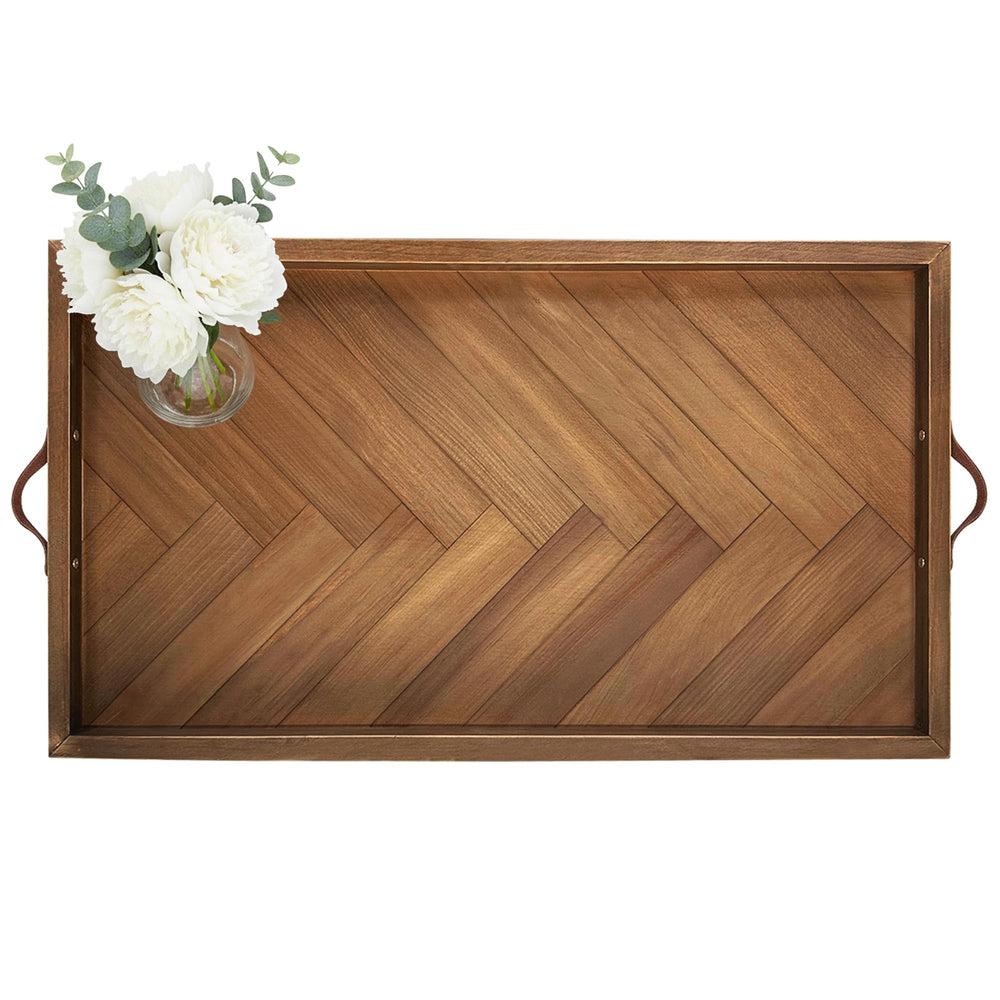 Large Wooden Ottoman Tray with Handles
