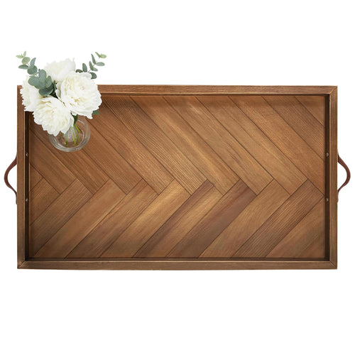 Large Wooden Ottoman Tray with Handles