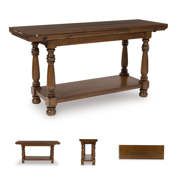 Dark Brown Flip Top Sofa Table with Shelf & Turned Legs