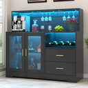 Wine Bar Cabinet with LED Light & Glass Doors