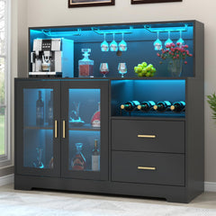 Bar Cabinet with LED Light & Wine Rack