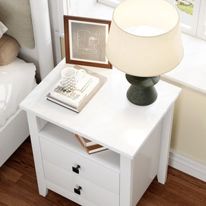 Farmhouse Nightstand Set of 2 with 2 Drawers and Open Shelf
