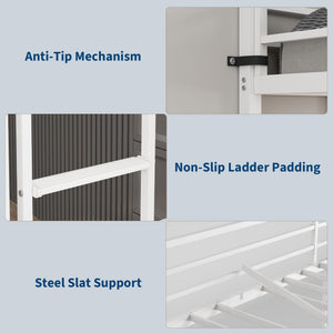 Twin Size Metal Loft Bed with Desk and Storage Shelves