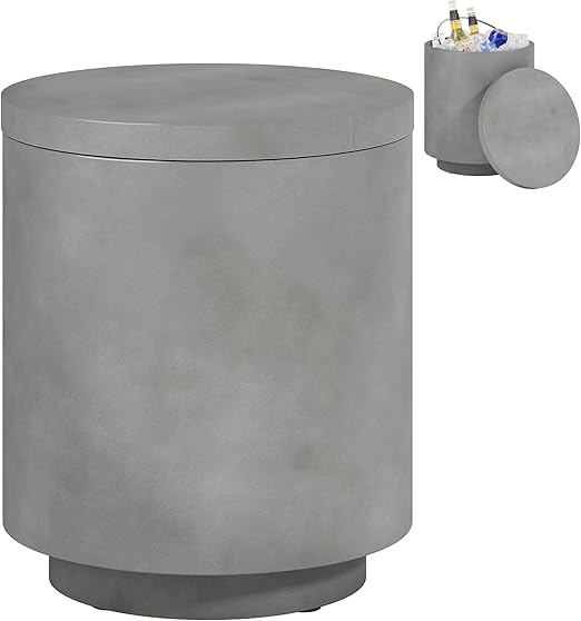Round Concrete Finish Side Table with Adjustable Feet