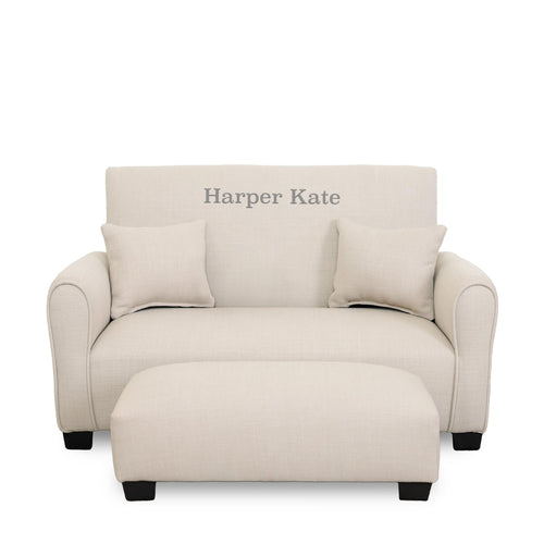 Customized Toddler Upholstered Sofa with Ottoman and Pillows