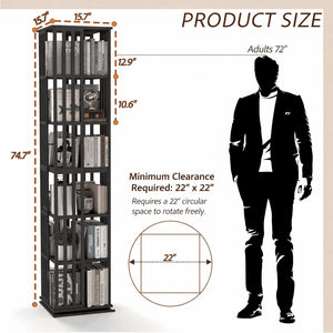 6-Tier Rotating Bamboo Bookshelf Tower