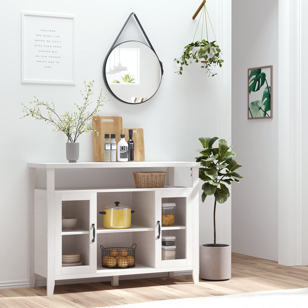 Farmhouse Sideboard Buffet Cabinet with Glass Doors and Storage Shelves
