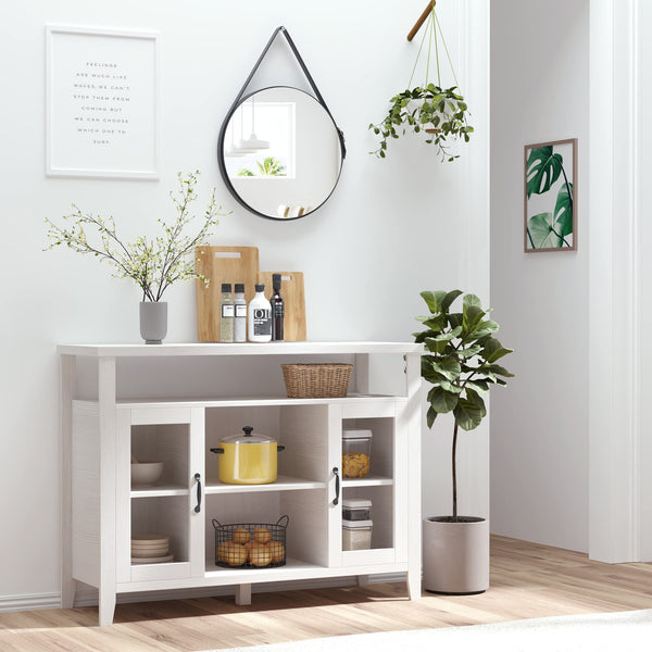 Farmhouse Sideboard Buffet Cabinet with Glass Doors and Storage Shelves