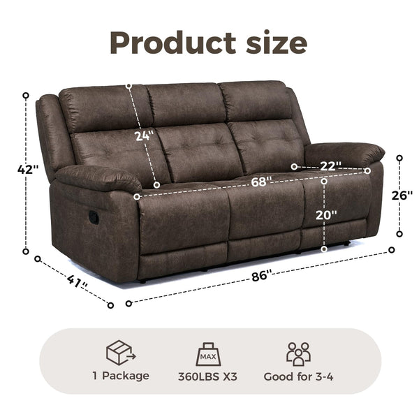 Oversized 3-Seater Manual Recliner Sofa – 86" Wide, No Assembly