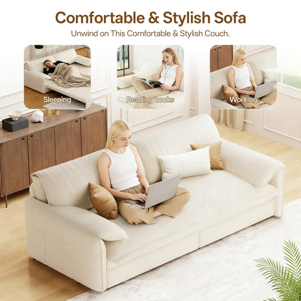 Queen Sleeper Sofa Bed – 3-in-1 Convertible Velvet Pull-Out Couch