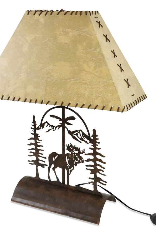 Rustic Moose Table Lamp with Inline Dimmer – Steel Patina Finish, 26"H