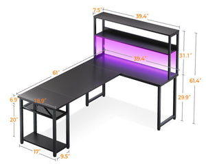 L-Shaped Gaming Desk with Hutch & Storage Shelves