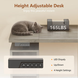 L-Shaped Electric Standing Desk with Hutch