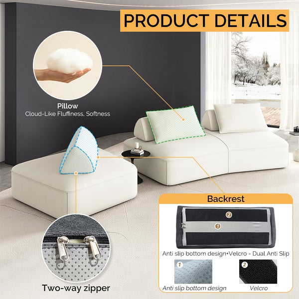 Oversized Modular Sectional Sofa with Removable Backrests & Deep Seat