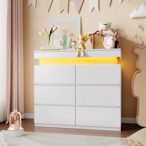 6-Drawer Dresser with Flip-Top Storage, LED Lights & Charging Station