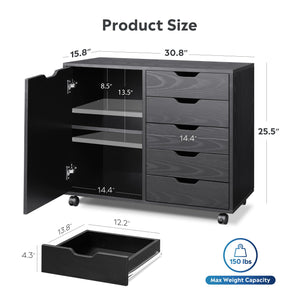5-Drawer Mobile File Cabinet with Door and Printer Stand