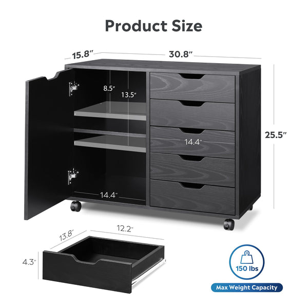 5-Drawer Mobile File Cabinet with Door and Printer Stand