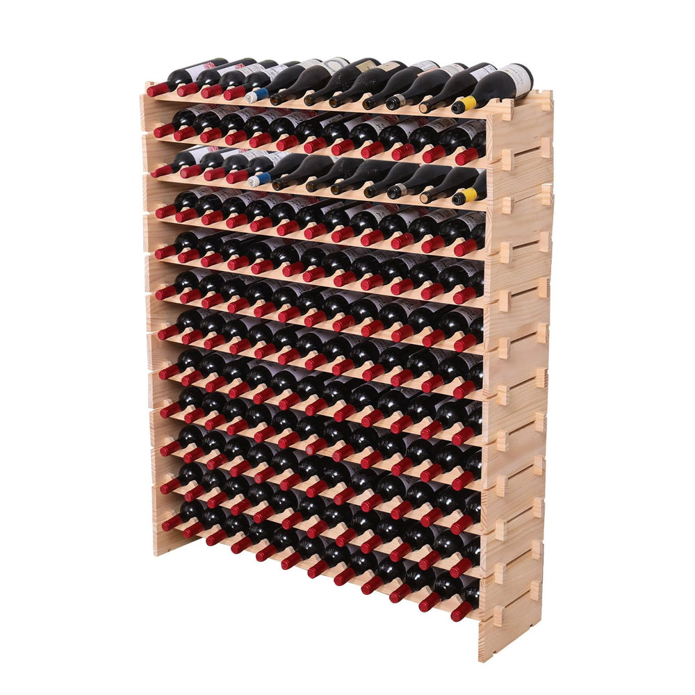144-Bottle Freestanding Wood Wine Rack with Modular Stackable Shelves
