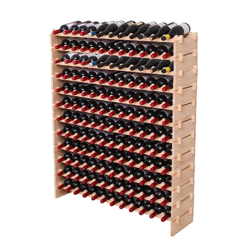144-Bottle Freestanding Wood Wine Rack with Modular Stackable Shelves