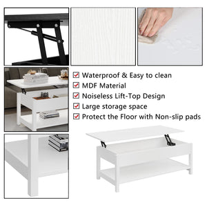 Lift Top Coffee Table with Hidden Compartment & Open Shelf