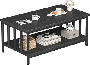 2-Tier Farmhouse Coffee Table with Slatted Sides & Metal Frame