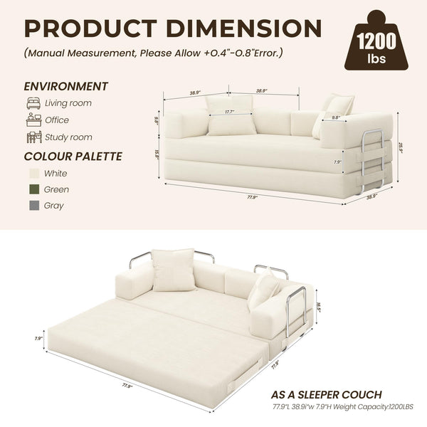 78" Convertible Sofa Bed – 5-in-1 Futon Couch, Corduroy, No Assembly