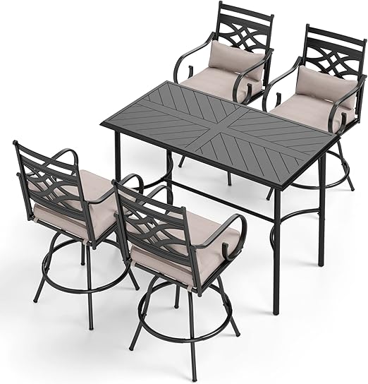 5-Piece Counter Height Patio Bar Set with Metal Table & Sling Stools