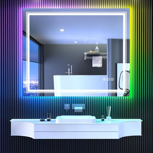 48"x40" LED Bathroom Mirror with RGB Backlit, Anti-Fog & Dimmer