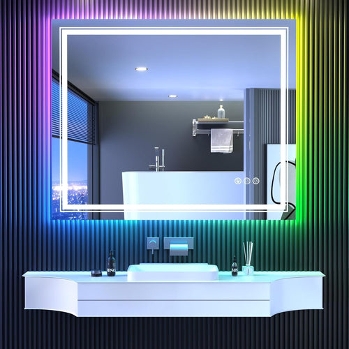 48"x40" LED Bathroom Mirror with RGB Backlit, Anti-Fog & Dimmer