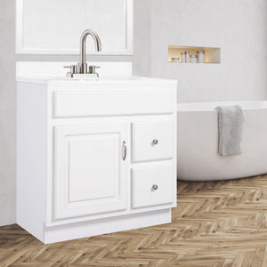 30-Inch Solid Wood Bathroom Vanity Cabinet – White, Ready to Assemble