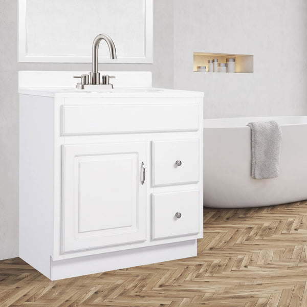30-Inch Solid Wood Bathroom Vanity Cabinet – White, Ready to Assemble