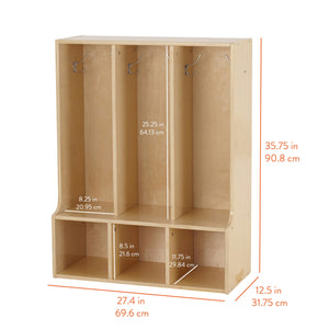 Kids Coat Locker with Bench – 3-Section Wooden Storage Organizer