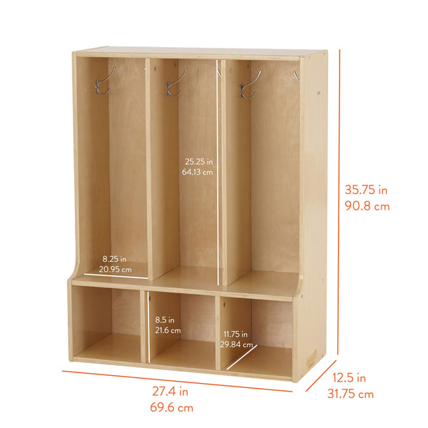 Kids Coat Locker with Bench – 3-Section Wooden Storage Organizer
