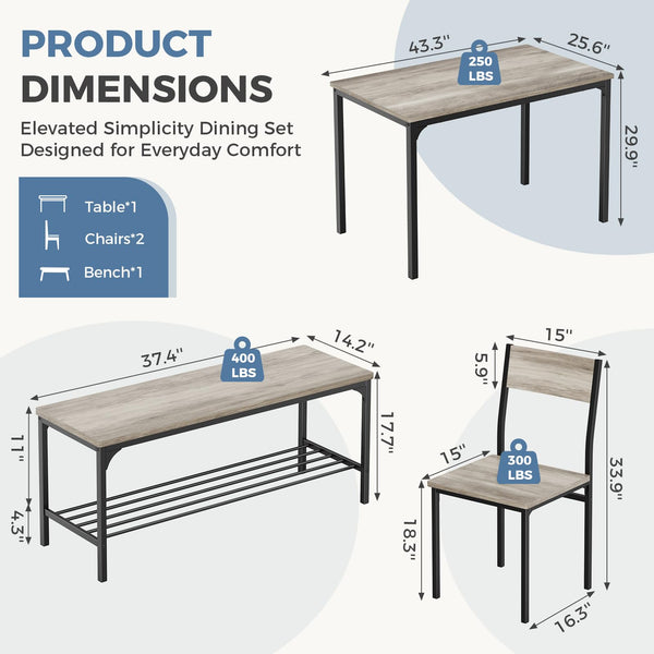 Dining Table Set for 4 with Bench – Kitchen Table & Chairs Set