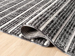 Striped Area Rug – Grey & Black