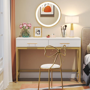 41-Inch Computer Desk with 2 Drawers – White & Gold