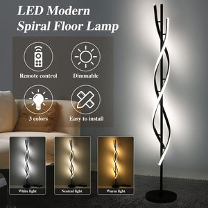 Modern Spiral LED Floor Lamp with Remote Control – 30W Dimmable, 3 Color Temperatures, 53 Inch