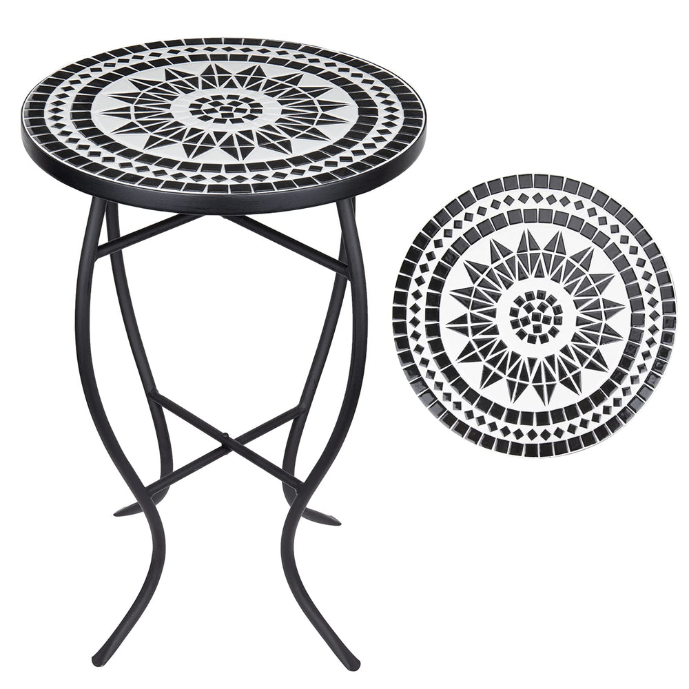 Round Mosaic Outdoor Side Table with Metal Frame