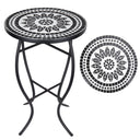 Round Mosaic Outdoor Side Table with Metal Frame