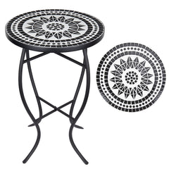 Round Mosaic Outdoor Side Table with Metal Frame