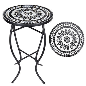 Round Mosaic Outdoor Side Table with Metal Frame