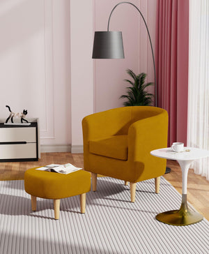 Barrel Accent Chair with Ottoman Set